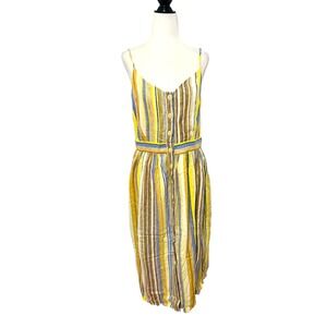 Heyton Linen Striped Button Front Midi‎ Dress Sleeveless Casual Sundress L